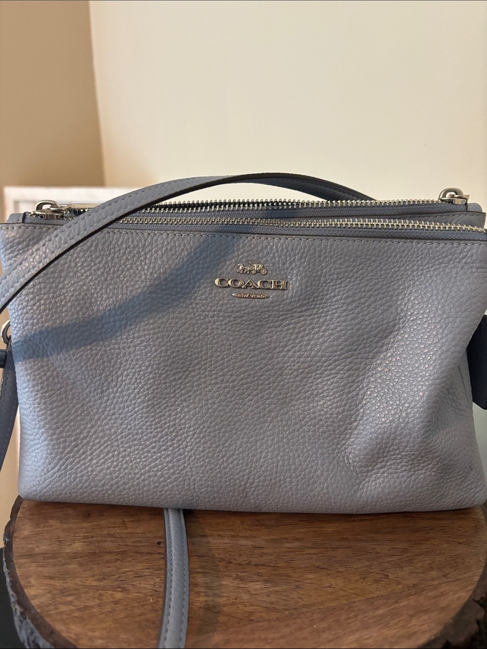 Coach Pebbled Leather Crossbody Bag in Light Blue with Silver Hardware